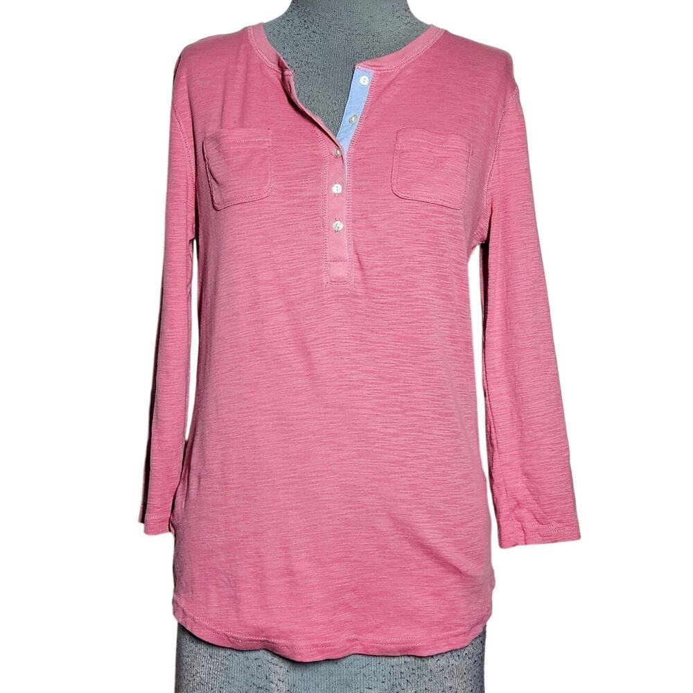 Pink Cotton Button Neck Top Size Medium
